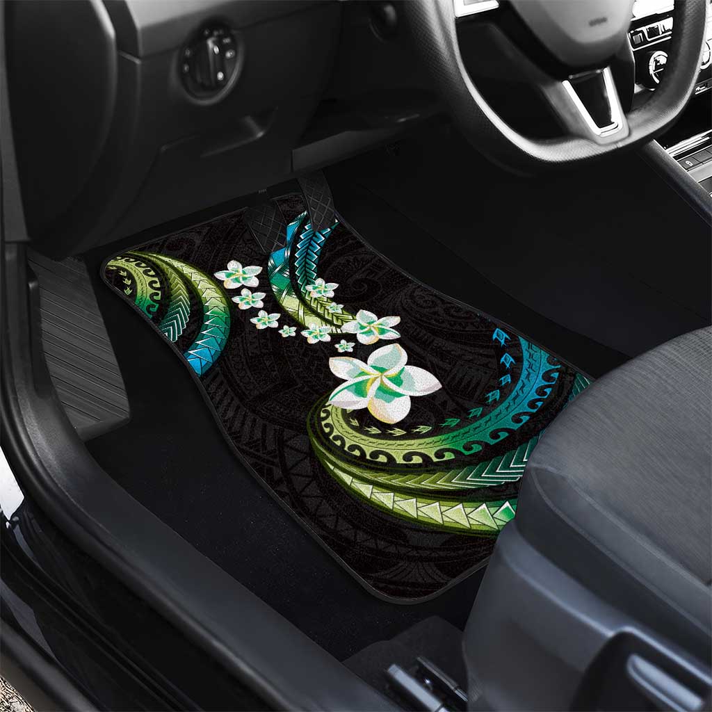 Hawaii Plumeria Car Mats Chartreuse Cyan Polynesian Pattern
