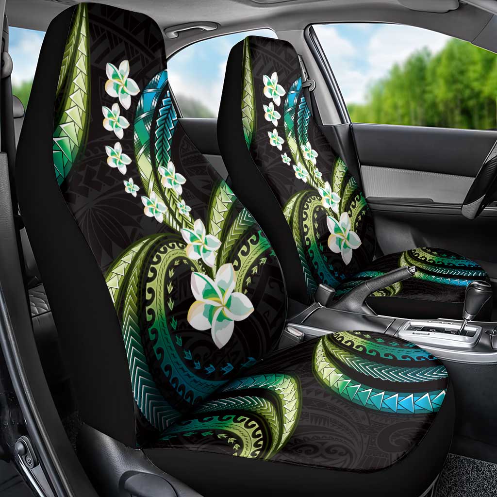 Hawaii Plumeria Car Seat Cover Chartreuse Cyan Polynesian Pattern