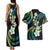 Hawaii Plumeria Couples Matching Tank Maxi Dress and Hawaiian Shirt Chartreuse Cyan Polynesian Pattern