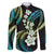 Hawaii Plumeria Family Matching Off The Shoulder Long Sleeve Dress and Hawaiian Shirt Chartreuse Cyan Polynesian Pattern