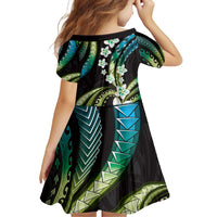 Hawaii Plumeria Family Matching Off Shoulder Short Dress and Hawaiian Shirt Chartreuse Cyan Polynesian Pattern