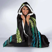 Hawaii Plumeria Hooded Blanket Chartreuse Cyan Polynesian Pattern