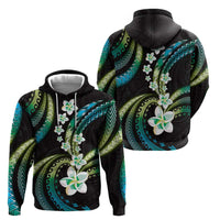 Hawaii Plumeria Hoodie Chartreuse Cyan Polynesian Pattern