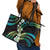 Hawaii Plumeria Leather Tote Bag Chartreuse Cyan Polynesian Pattern