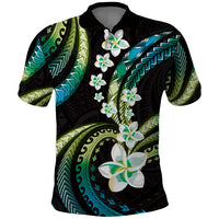 Hawaii Plumeria Polo Shirt Chartreuse Cyan Polynesian Pattern