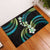 Hawaii Plumeria Rubber Doormat Chartreuse Cyan Polynesian Pattern