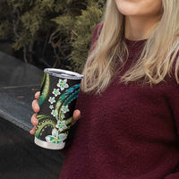 Hawaii Plumeria Tumbler Cup Chartreuse Cyan Polynesian Pattern