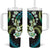 Hawaii Plumeria Tumbler With Handle Chartreuse Cyan Polynesian Pattern