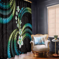 Hawaii Plumeria Window Curtain Chartreuse Cyan Polynesian Pattern