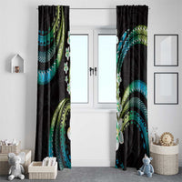 Hawaii Plumeria Window Curtain Chartreuse Cyan Polynesian Pattern
