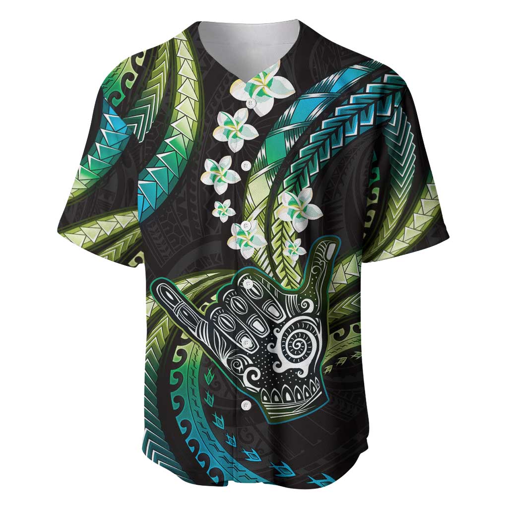 Hawaii Shaka Sign Baseball Jersey Fantastic Frangipani Chartreuse Cyan