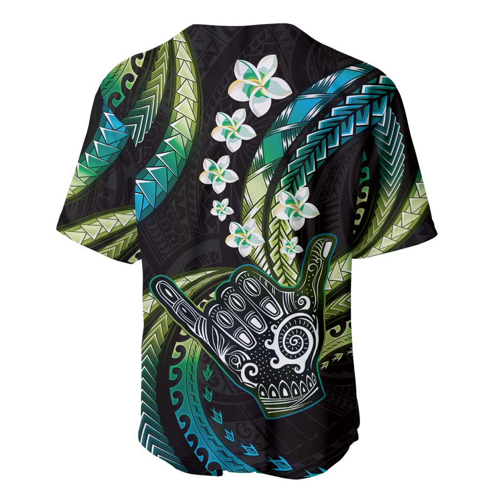 Hawaii Shaka Sign Baseball Jersey Fantastic Frangipani Chartreuse Cyan