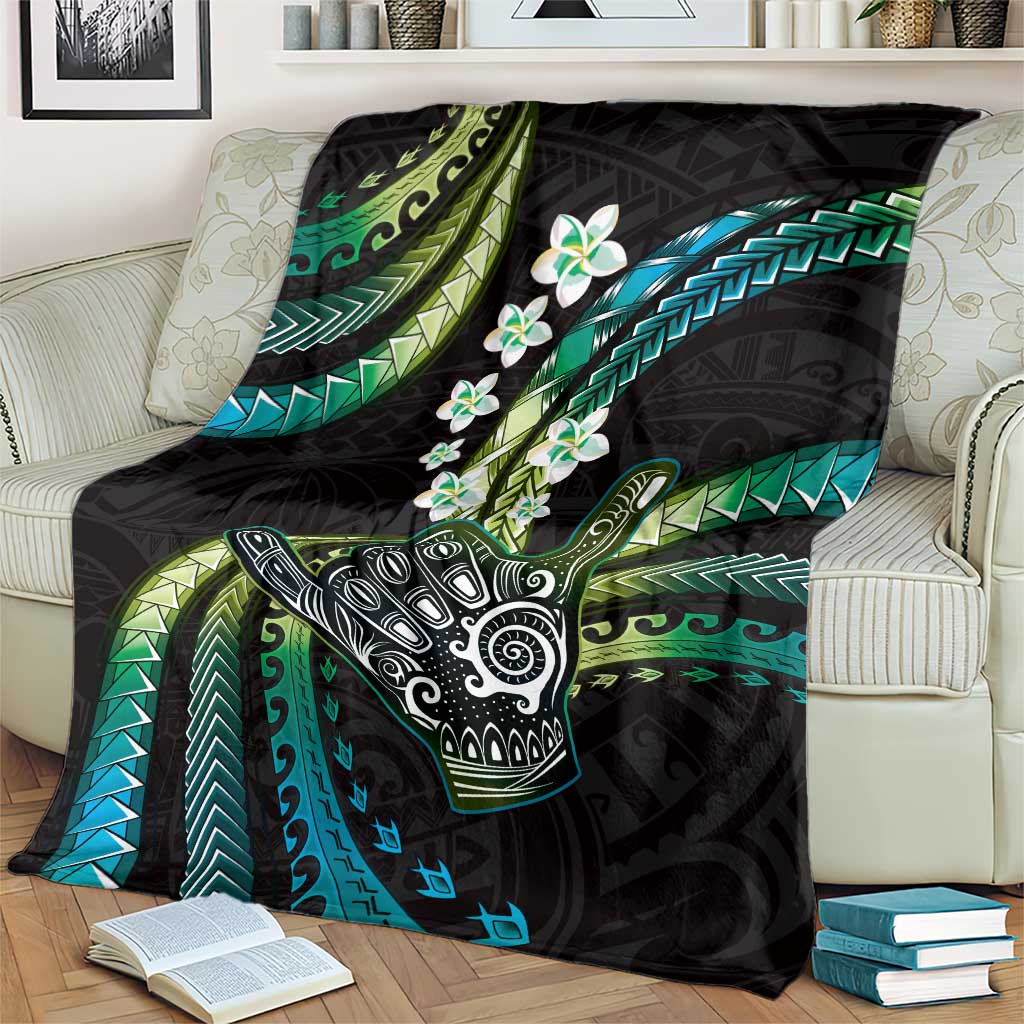 Hawaii Shaka Sign Blanket Fantastic Frangipani Chartreuse Cyan
