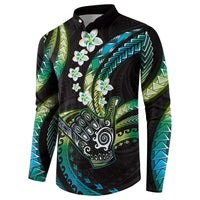 Hawaii Shaka Sign Button Sweatshirt Fantastic Frangipani Chartreuse Cyan