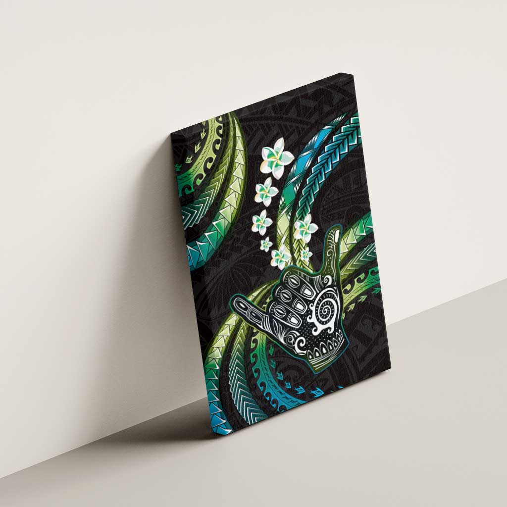 Hawaii Shaka Sign Canvas Wall Art Fantastic Frangipani Chartreuse Cyan
