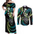 Hawaii Shaka Sign Couples Matching Off Shoulder Maxi Dress and Long Sleeve Button Shirt Fantastic Frangipani Chartreuse Cyan