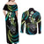 Hawaii Shaka Sign Couples Matching Off Shoulder Maxi Dress and Long Sleeve Button Shirt Fantastic Frangipani Chartreuse Cyan