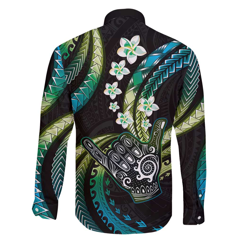 Hawaii Shaka Sign Family Matching Summer Maxi Dress and Hawaiian Shirt Fantastic Frangipani Chartreuse Cyan