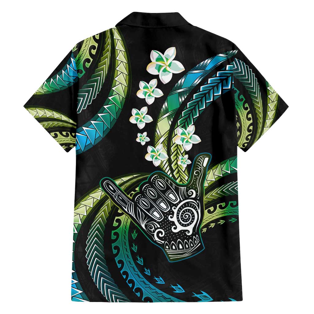 Hawaii Shaka Sign Family Matching Tank Maxi Dress and Hawaiian Shirt Fantastic Frangipani Chartreuse Cyan