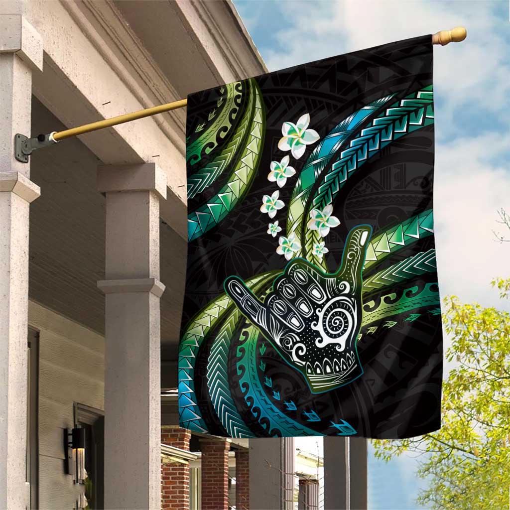 Hawaii Shaka Sign Garden Flag Fantastic Frangipani Chartreuse Cyan