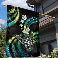 Hawaii Shaka Sign Garden Flag Fantastic Frangipani Chartreuse Cyan