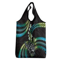 Hawaii Shaka Sign Grocery Bag Fantastic Frangipani Chartreuse Cyan