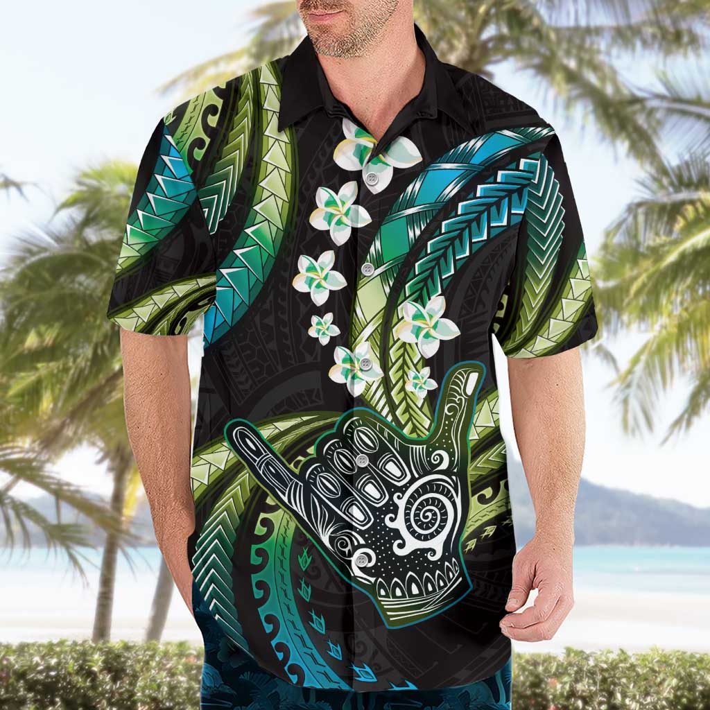 Hawaii Shaka Sign Hawaiian Shirt Fantastic Frangipani Chartreuse Cyan