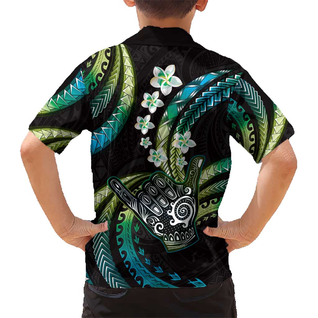 Hawaii Shaka Sign Kid Hawaiian Shirt Fantastic Frangipani Chartreuse Cyan