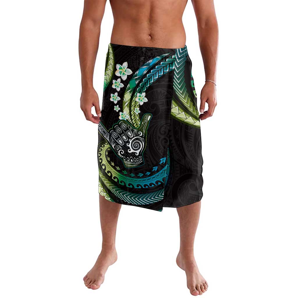 Hawaii Shaka Sign Lavalava Fantastic Frangipani Chartreuse Cyan