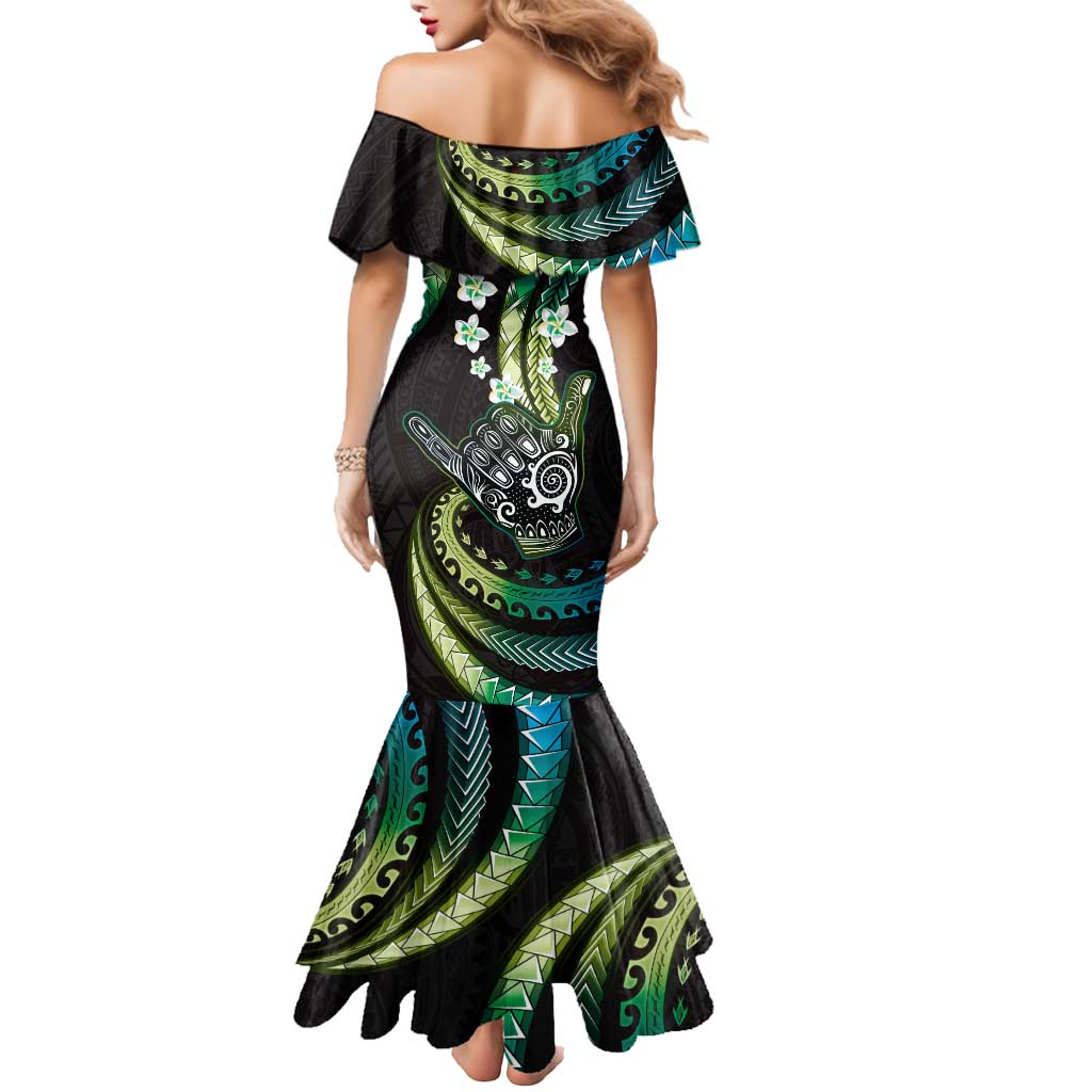 Hawaii Shaka Sign Mermaid Dress Fantastic Frangipani Chartreuse Cyan