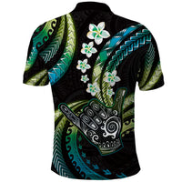 Hawaii Shaka Sign Polo Shirt Fantastic Frangipani Chartreuse Cyan