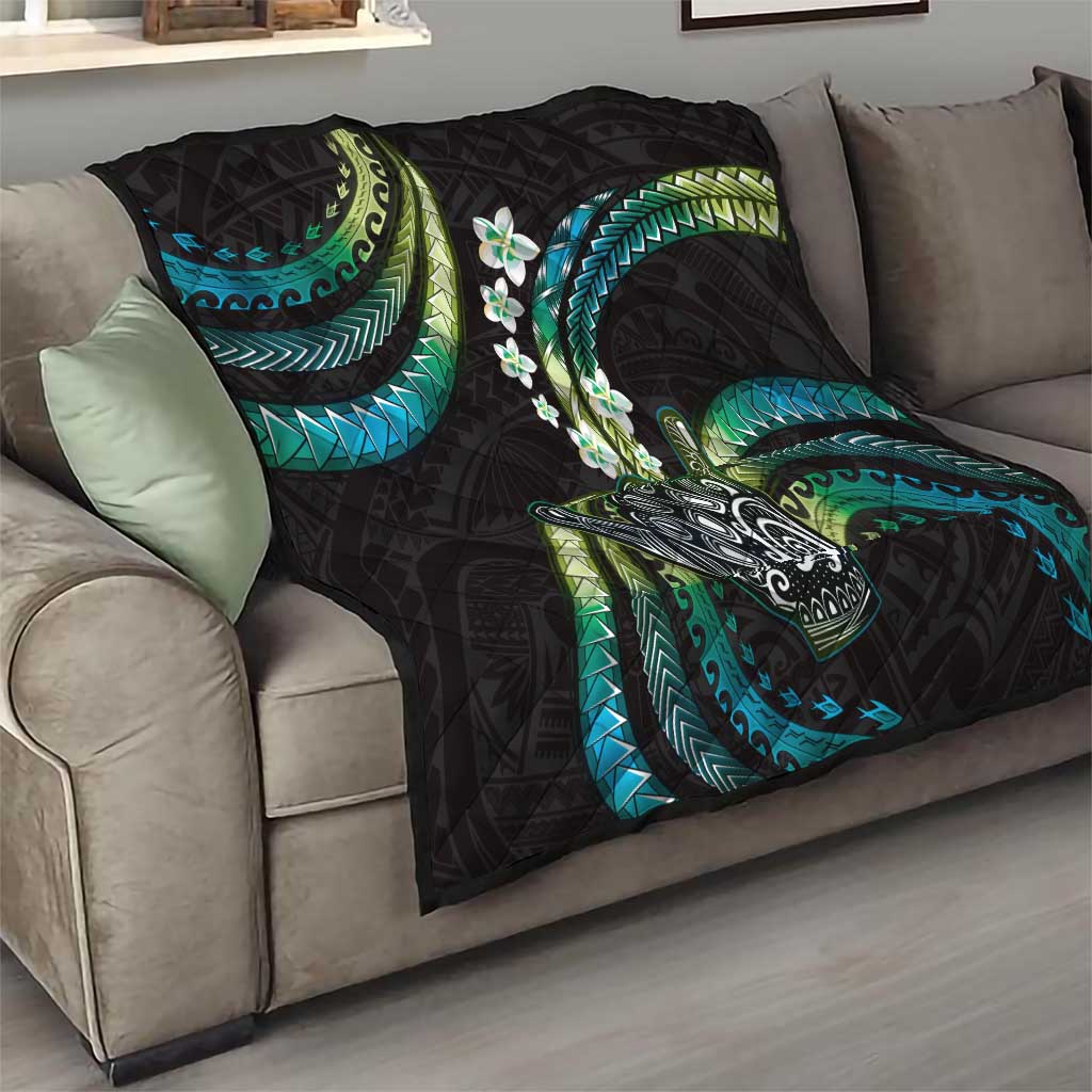 Hawaii Shaka Sign Quilt Fantastic Frangipani Chartreuse Cyan