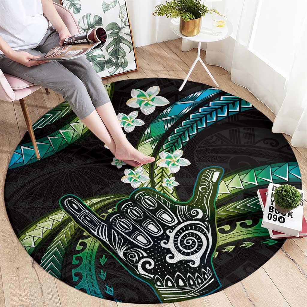Hawaii Shaka Sign Round Carpet Fantastic Frangipani Chartreuse Cyan