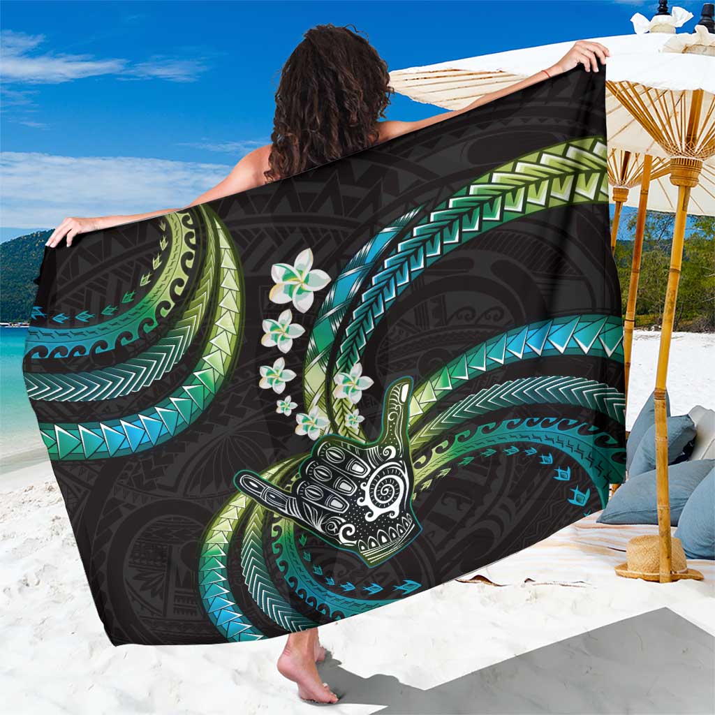 Hawaii Shaka Sign Sarong Fantastic Frangipani Chartreuse Cyan