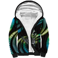 Hawaii Shaka Sign Sherpa Hoodie Fantastic Frangipani Chartreuse Cyan