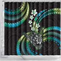 Hawaii Shaka Sign Shower Curtain Fantastic Frangipani Chartreuse Cyan