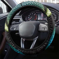 Hawaii Shaka Sign Steering Wheel Cover Fantastic Frangipani Chartreuse Cyan