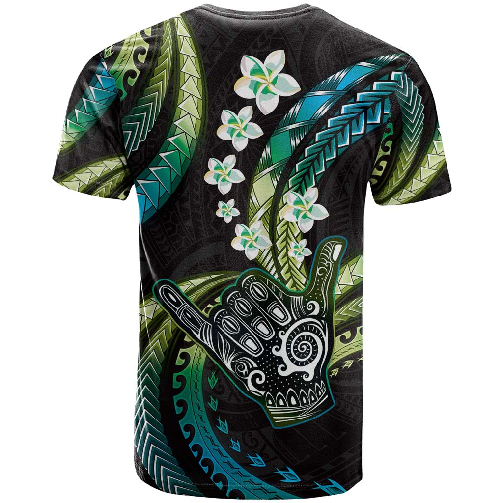 Hawaii Shaka Sign T Shirt Fantastic Frangipani Chartreuse Cyan