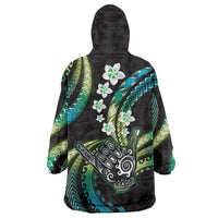 Hawaii Shaka Sign Wearable Blanket Hoodie Fantastic Frangipani Chartreuse Cyan