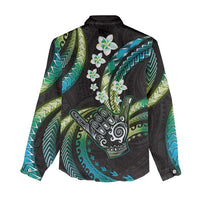 Hawaii Shaka Sign Women Casual Shirt Fantastic Frangipani Chartreuse Cyan