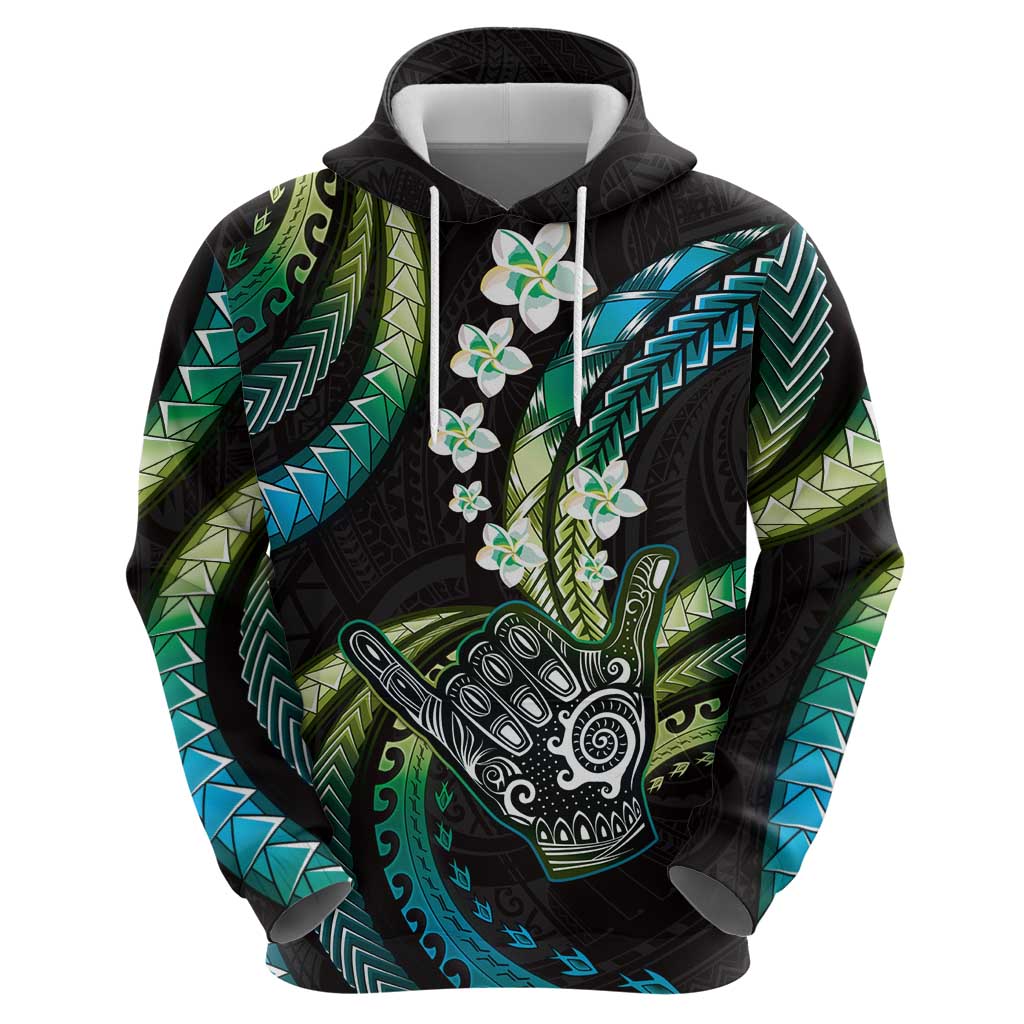 Hawaii Shaka Sign Zip Hoodie Fantastic Frangipani Chartreuse Cyan