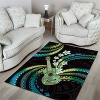 Hawaiian Ukulele Area Rug Chartreuse Cyan Fantastic Plumeria