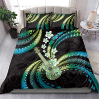 Hawaiian Ukulele Bedding Set Chartreuse Cyan Fantastic Plumeria