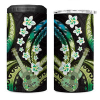 Hawaiian Ukulele 4 in 1 Can Cooler Tumbler Chartreuse Cyan Fantastic Plumeria
