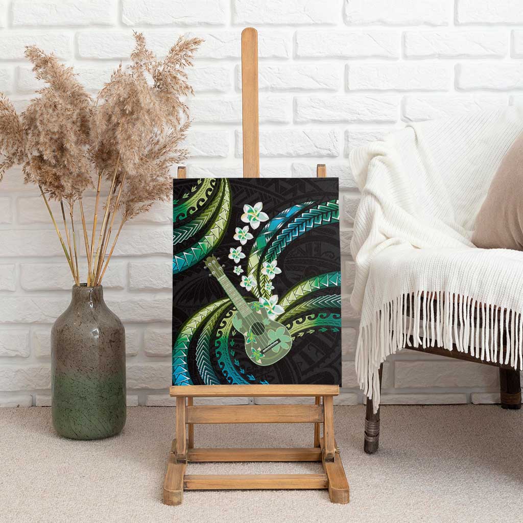 Hawaiian Ukulele Canvas Wall Art Chartreuse Cyan Fantastic Plumeria