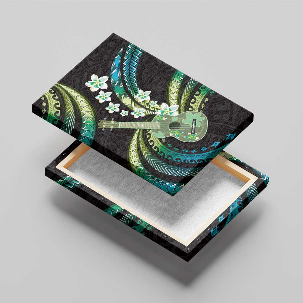 Hawaiian Ukulele Canvas Wall Art Chartreuse Cyan Fantastic Plumeria