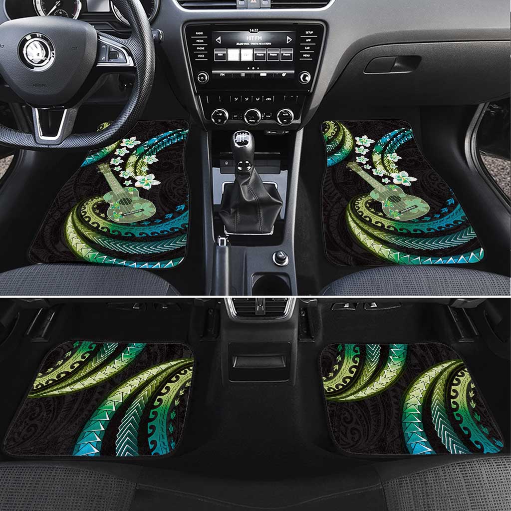 Hawaiian Ukulele Car Mats Chartreuse Cyan Fantastic Plumeria