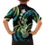 Hawaiian Ukulele Family Matching Off The Shoulder Long Sleeve Dress and Hawaiian Shirt Chartreuse Cyan Fantastic Plumeria