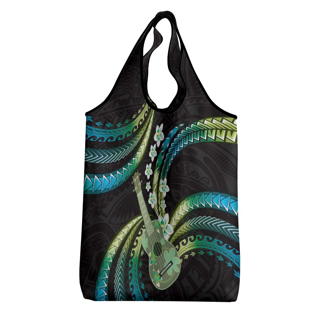 Hawaiian Ukulele Grocery Bag Chartreuse Cyan Fantastic Plumeria LT01 - Polynesian Pride