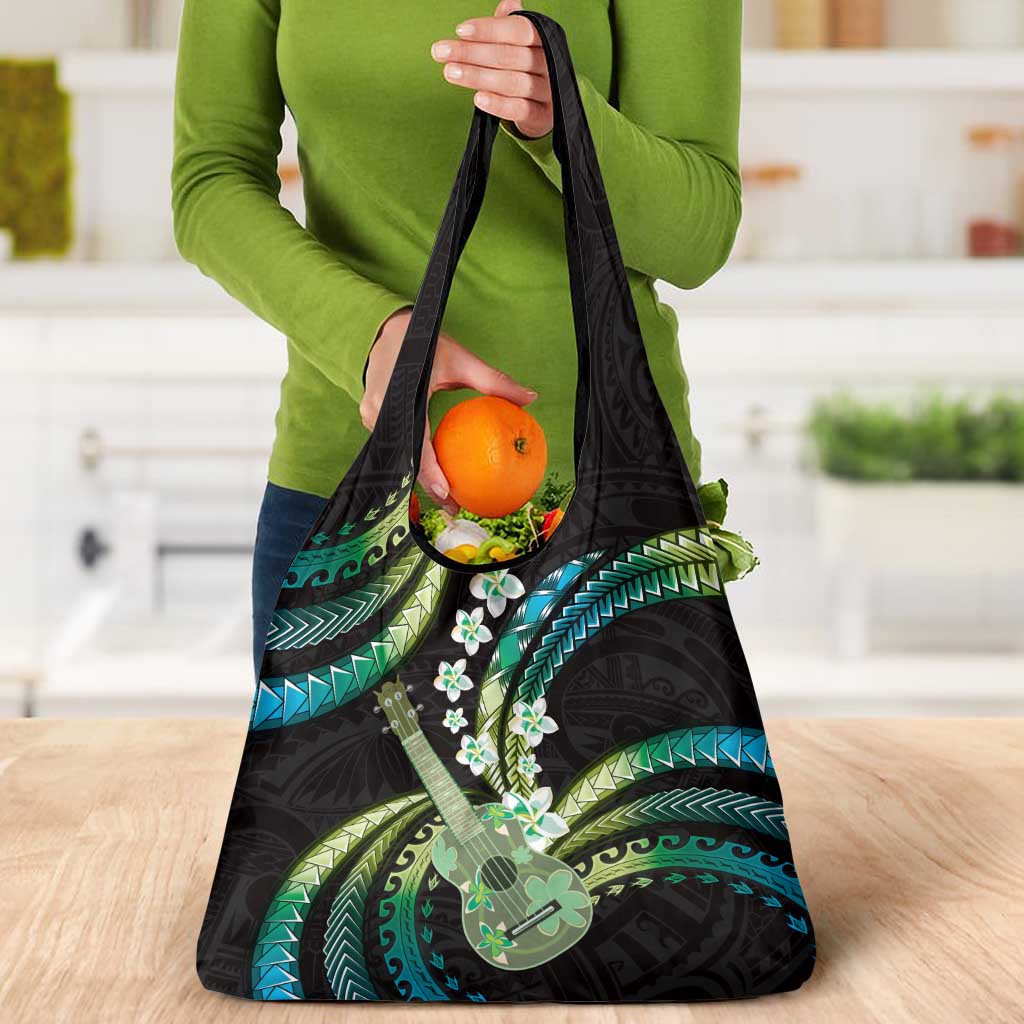 Hawaiian Ukulele Grocery Bag Chartreuse Cyan Fantastic Plumeria LT01 - Polynesian Pride